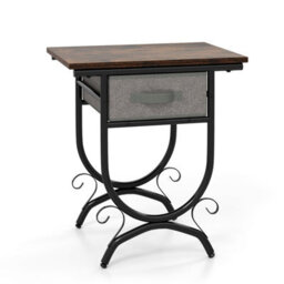Costway Industrial 2-Tier Bedside Table Nightstand W/ Fabric Drawer-Brown - thumbnail 2