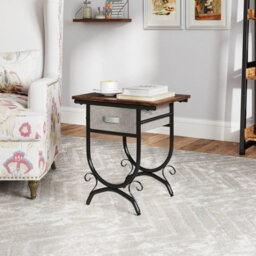 Costway Industrial 2-Tier Bedside Table Nightstand W/ Fabric Drawer-Brown - thumbnail 3