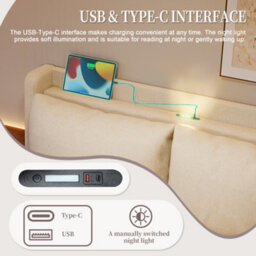 Matteo King Size Upholstered Bed Frame With Hydraulic Storage, Usb-C Headboard & Led Lighting - Beige Linen - thumbnail 9