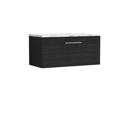Nuie Arno Wall Hung 1-Drawer Vanity Unit With Laminate Worktop In Black Woodgrain