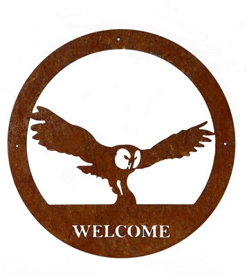 Poppy Forge Owl Small Wall Art - With Text - Steel - W29.5 X H29.5 Cm - Bare Metal/ready To Rust - image 1