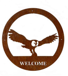 Poppy Forge Owl Small Wall Art - With Text - Steel - W29.5 X H29.5 Cm - Bare Metal/ready To Rust - thumbnail 1