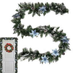 Christmas Pine Cone Garland, Richly Decorated Vine Door Ornament, Blue Flower 2.7 Meters - thumbnail 5