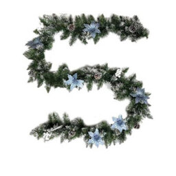 Christmas Pine Cone Garland, Richly Decorated Vine Door Ornament, Blue Flower 2.7 Meters - thumbnail 6