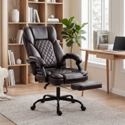 Brown Home Office Chair Reclining Function Computer Desk Chair - thumbnail 1
