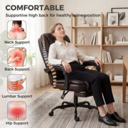 Brown Home Office Chair Reclining Function Computer Desk Chair - thumbnail 3