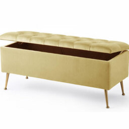 137Cm Amara Chesterfield Ottoman Storage Bench With Legs, Cream Plush Velvet Upholstered End Of Bed Shoe Footstool Seat