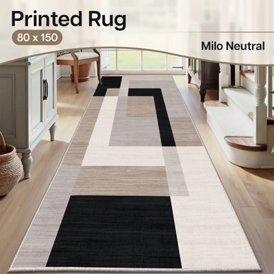 Ameha Non Slip Hallway Runner Rug Kitchen Floor Mats Geometric Printed Carpets Soft Eco-Friendly (Milo Neutral, 80X150 Cm) - image 1