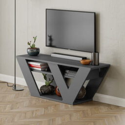 "Decortie Pipralla Modern Tv Stand Unit With Shelves For Up To 43"" Tvs Anthracite Grey 110Cm" - thumbnail 4