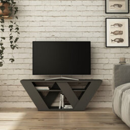 "Decortie Pipralla Modern Tv Stand Unit With Shelves For Up To 43"" Tvs Anthracite Grey 110Cm" - thumbnail 6