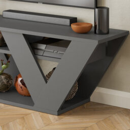 "Decortie Pipralla Modern Tv Stand Unit With Shelves For Up To 43"" Tvs Anthracite Grey 110Cm" - thumbnail 5