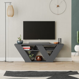 "Decortie Pipralla Modern Tv Stand Unit With Shelves For Up To 43"" Tvs Anthracite Grey 110Cm"