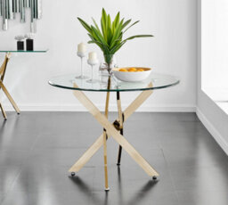 Furniturebox Novara Round Tempered Glass Dining Table 2 4 Seater With Angled Starburst Gold Chrome Metal Legs For Modern Glam Dining Room - thumbnail 5