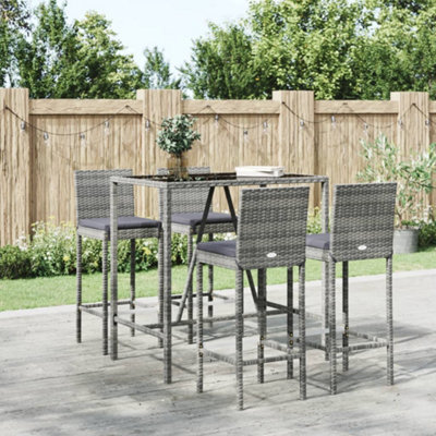 Berkfield 5 Piece Garden Bar Set With Cushions Grey Poly Rattan - image 1
