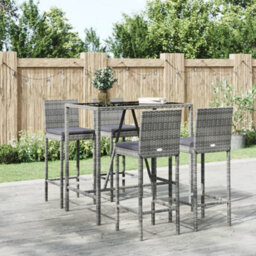 Berkfield 5 Piece Garden Bar Set With Cushions Grey Poly Rattan - thumbnail 1