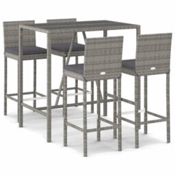 Berkfield 5 Piece Garden Bar Set With Cushions Grey Poly Rattan - thumbnail 2