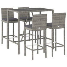 Berkfield 5 Piece Garden Bar Set With Cushions Grey Poly Rattan - thumbnail 3