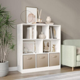 Urbn-Living Urbnliving Asymmetrical 8 Cube White Bookcase Storage Unit With 3 Fabric Drawer Inserts- Beige - thumbnail 4