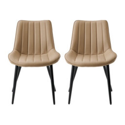 Living And Home Set Of 2 Brown Pu Leather Upholstered Dining Chairs - thumbnail 1