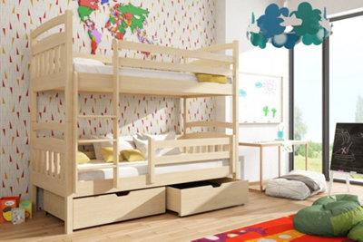 Arte Wooden Bunk Bed Gabi With Storage And Foam Mattresses In Pine W1980mm X H1640mm X D980mm - image 1