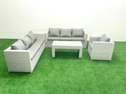Fimous Wicker Pe Rattan Sofa Garden Furniture Set Oblong Coffee Table Armchair Side Table Light Grey - thumbnail 1