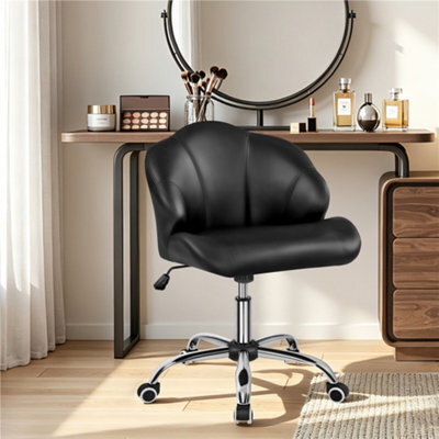 Yaheetech Faux Leather Desk Chair With Tufted Shell-Shaped Back And Rolling Wheels, Adjustable Seat Height, Black - image 1