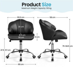 Yaheetech Faux Leather Desk Chair With Tufted Shell-Shaped Back And Rolling Wheels, Adjustable Seat Height, Black - thumbnail 3