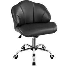 Yaheetech Faux Leather Desk Chair With Tufted Shell-Shaped Back And Rolling Wheels, Adjustable Seat Height, Black - thumbnail 2