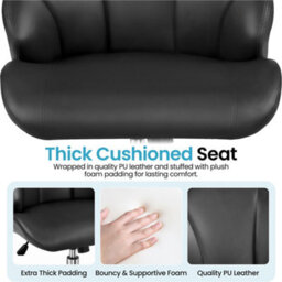 Yaheetech Faux Leather Desk Chair With Tufted Shell-Shaped Back And Rolling Wheels, Adjustable Seat Height, Black - thumbnail 4