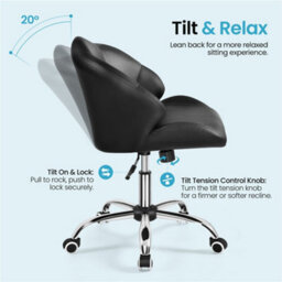 Yaheetech Faux Leather Desk Chair With Tufted Shell-Shaped Back And Rolling Wheels, Adjustable Seat Height, Black - thumbnail 5