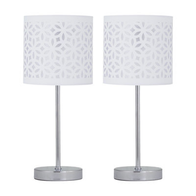 First Choice Lighting Set Of 2 Chrome Stick Table Lamps With White Laser Cut Shades - image 1
