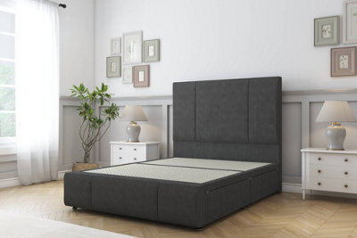 "Sloomy Lisbon Graphite Dumfries Divan Bed 2 Drawers Left Side-26"" Strutted Headboard 12"" Footboard 5' King" - image 1