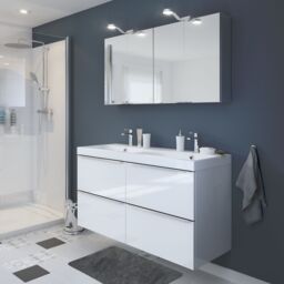 GoodHome Imandra Gloss White Wall-Mounted Bathroom Vanity Unit (H) 600mm (W) 1200mm - thumbnail 4