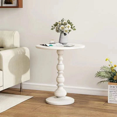 White Metal Round Side Table Vintage End Table Small Accent Pedestal Table Nightstand - image 1