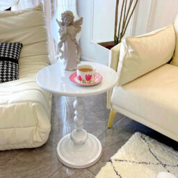 White Metal Round Side Table Vintage End Table Small Accent Pedestal Table Nightstand - thumbnail 5