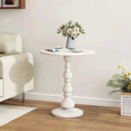 White Metal Round Side Table Vintage End Table Small Accent Pedestal Table Nightstand - thumbnail 1