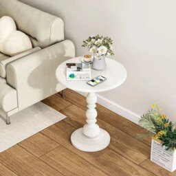 White Metal Round Side Table Vintage End Table Small Accent Pedestal Table Nightstand - thumbnail 2