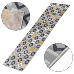 Bravich Hard Wearing Hessian Backed Stair Runner Kitchen Mat - Texas Geometric Gold, Grey & White - 60X450Cm (2'x15') - thumbnail 5