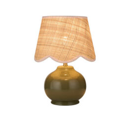 Lighting Collection Green Ceramic Table Lamp With Scallop Cane Shade - thumbnail 2