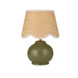 Lighting Collection Green Ceramic Table Lamp With Scallop Cane Shade - thumbnail 3