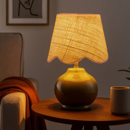 Lighting Collection Green Ceramic Table Lamp With Scallop Cane Shade - thumbnail 1