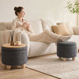 Homcom Round Storage Ottoman With Reversible Lid, Dark Grey - thumbnail 9