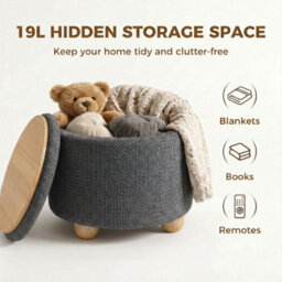 Homcom Round Storage Ottoman With Reversible Lid, Dark Grey - thumbnail 5
