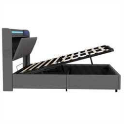 Abrihome 5Ft King Size Bed With Hydraulic Storage, Led Headboard & Usb Charging, Grey Linen, (No Mattress) - thumbnail 8