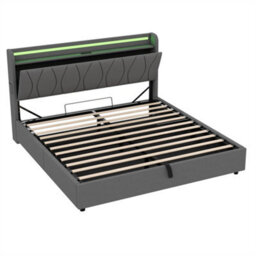Abrihome 5Ft King Size Bed With Hydraulic Storage, Led Headboard & Usb Charging, Grey Linen, (No Mattress) - thumbnail 9