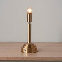 Luminosa Lighting Luminosa Upton Rechargeable Brushed Aged Brass Plate Table Lamp With Marlin Blue Fabric Ikat Shade 16Cm Integrated Led - thumbnail 5