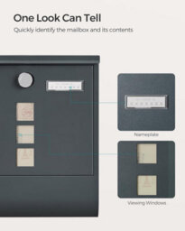 Songmics Wall Mailbox With Lock And Rotating Lid, Includes Name Tag Slot And Viewing Panel, With Newspaper Holder, Charcoal Grey - thumbnail 5