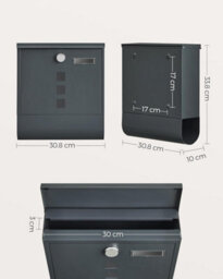Songmics Wall Mailbox With Lock And Rotating Lid, Includes Name Tag Slot And Viewing Panel, With Newspaper Holder, Charcoal Grey - thumbnail 2