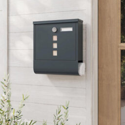 Wall Mailbox With Lock And Rotating Lid, Includes Name Tag Slot And Viewing Panel, With Newspaper Holder, Charcoal Grey