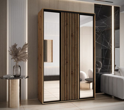 Arte Sapporo Ii  Oak Artisan Mirrored Sliding Wardrobe - Efficient Storage (H)2050mm (W)1600mm (D)600mm - image 1